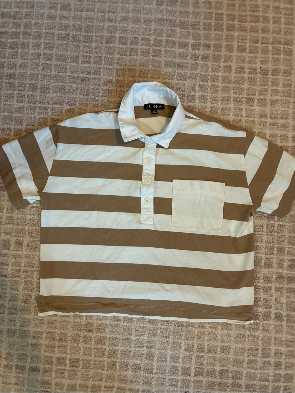 J.Crew boyfriend Wide-Striped Polo in White and Tan